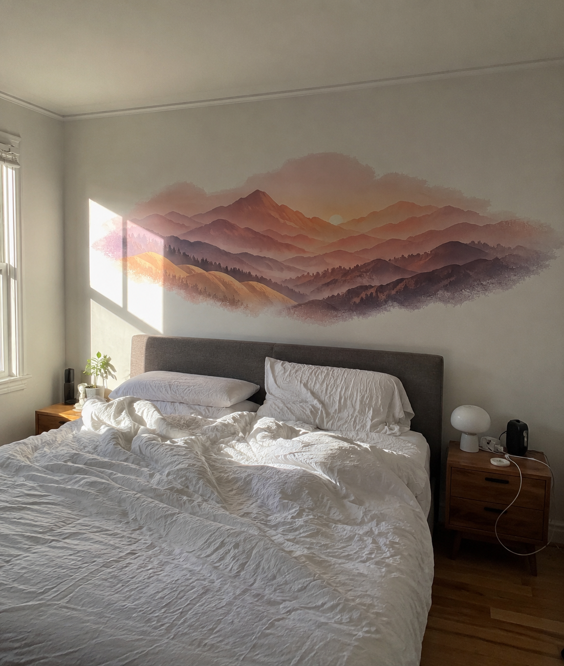 Druk na ścianie w sypialni apartamentu — Katowice